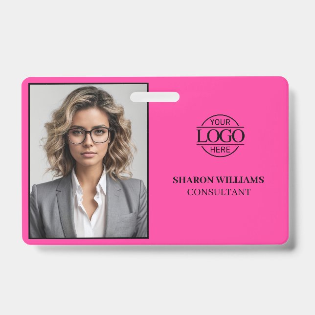 Moderne einfache Bight-Pink Firmenmitarbeiter-Foto Ausweis (Vorderseite)