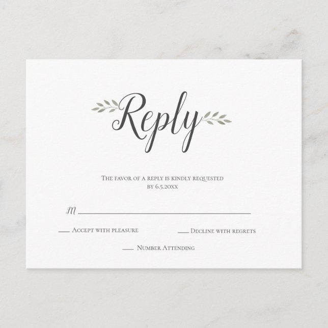 Moderne, einfache Blatt-Hochzeitkarten rsvp Postkarte (Vorderseite)