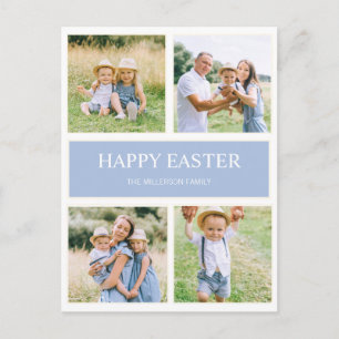 Moderne einfache blaue Frohe Ostern 4 Familienfoto Postkarte