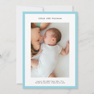 moderne einfache blaue Rahmen Junge Foto Baby Gebu Ankündigung