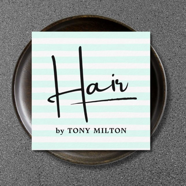 Moderne, einfache blaue Streifen fett Friseurin Quadratische Visitenkarte (Von Creator hochgeladen)