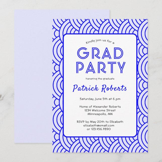 Moderne, einfache Blue Graduation Party Einladung (Vorne/Hinten)