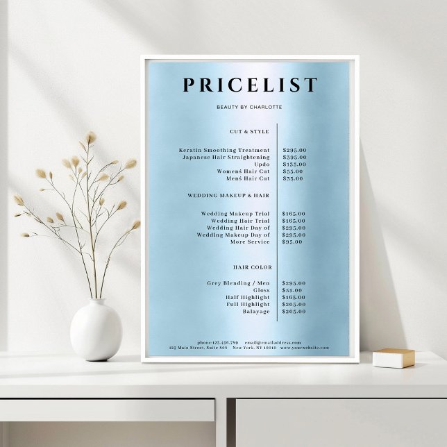 Moderne, einfache Blue Salon-Preisliste Poster (Modern Simpel Blue Salon Price List Poster)