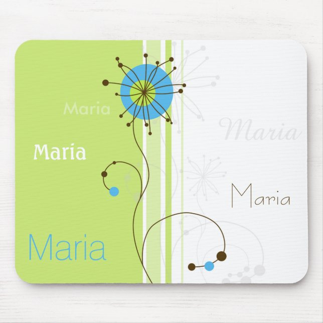 Moderne, einfache Blume Grün Ihren Namen Mousepad (Vorne)