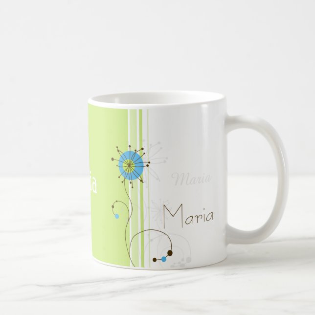 Moderne, einfache Blume Grün Ihren Namen Tasse (Rechts)
