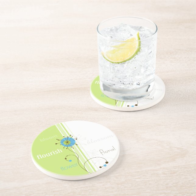 Moderne, einfache Blume Grüne Typografie Getränkeuntersetzer (Seite)