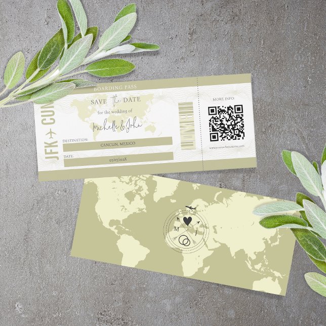 Moderne Einfache Boarding Pass Hochzeit in Urlaubs Einladung (Von Creator hochgeladen)