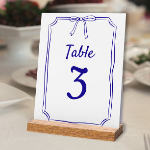 Moderne einfache Bow Hochzeit blaue Tischnummer Acrylschild