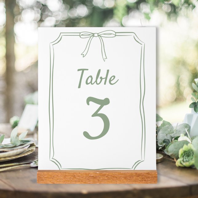 Moderne einfache Bow Hochzeitssage Grüne Tischnumm Acrylschild (Von Creator hochgeladen)