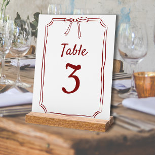 Moderne einfache Bow Wedding Maroon Tischnummer Acrylschild