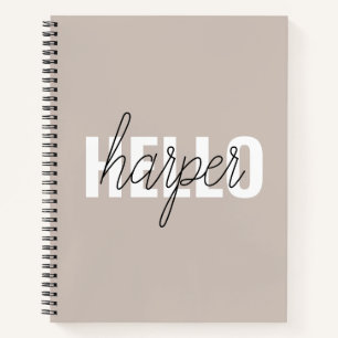 Moderne einfache braune Hallo und dein Name Notizbuch