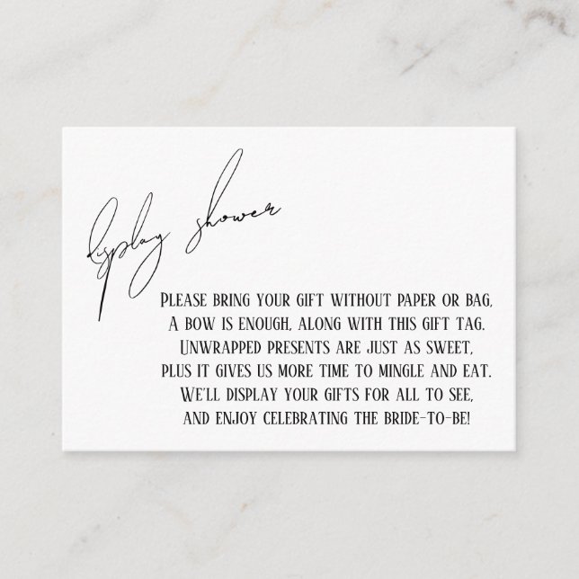 Moderne, einfache Bridal Display Duschkarte Begleitkarte (Vorderseite)