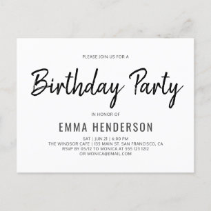 Moderne, einfache Brush-Geburtstagsparty Einladungspostkarte