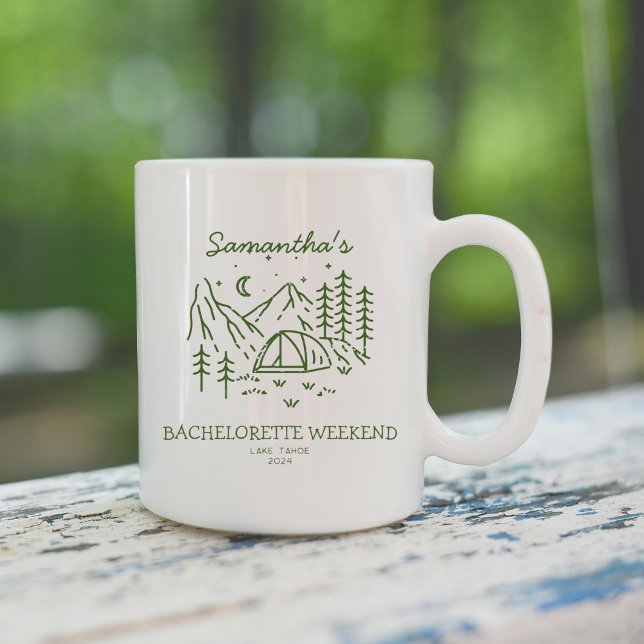 Moderne Einfache Camping Junggeselinnen-Abschied N Kaffeetasse (Modern Simple Camping Bachelorette Party Nature Coffee Mug)