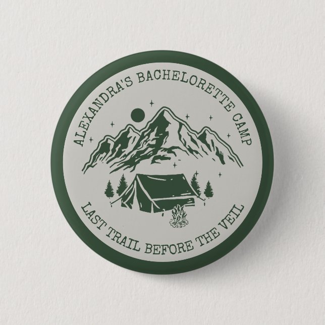 Moderne einfache Camping-Wochenend-Junggesellinnen Button (Vorderseite)