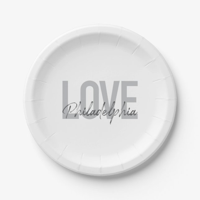 Moderne, einfache, coole Design-Liebe Philadelphia Pappteller (Vorderseite)