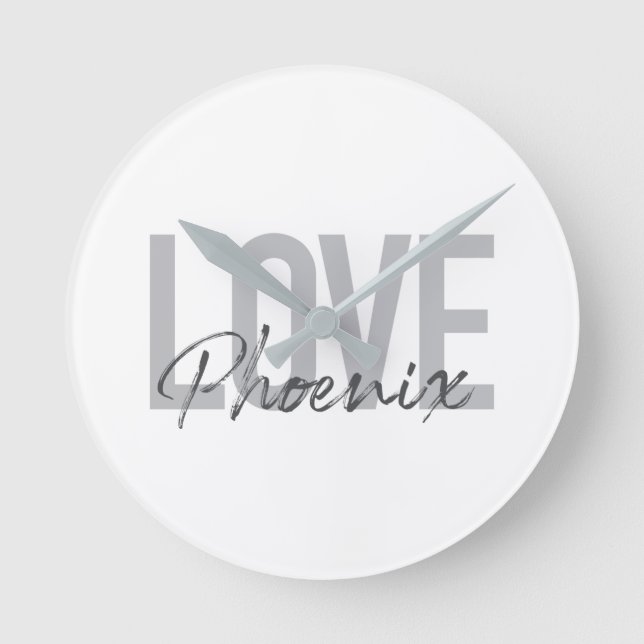 Moderne, einfache, coole, urbane Liebe Phoenix Runde Wanduhr (Vorderseite)