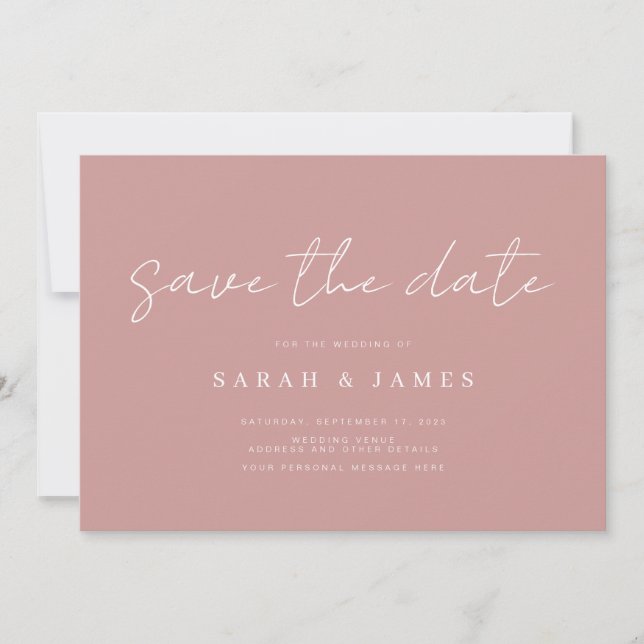 Moderne, einfache, dreckige Rose Hochzeit retten d Save The Date (Vorderseite)