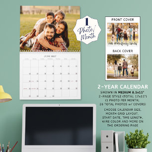 Moderne einfache Ein-Foto-pro-Monat-Schrift Kalender