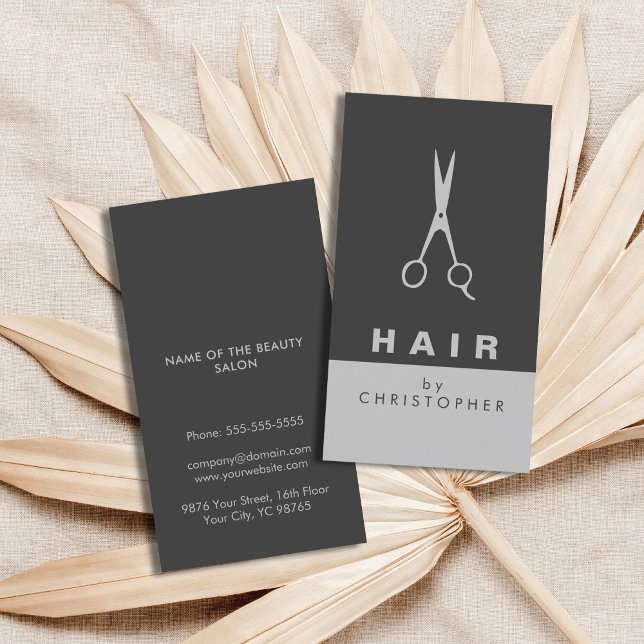 Moderne, einfache Elegant Dark Gray Hair Stylist Visitenkarte (Von Creator hochgeladen)