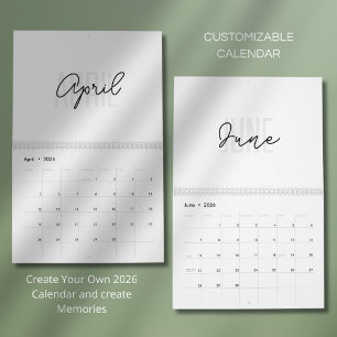 Moderne einfache elegante 2026-Kalender Kalender