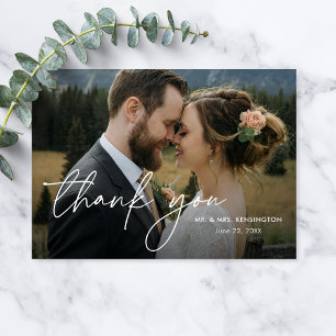 Moderne einfache elegante 2-Fotos-Hochzeit Dankeskarte