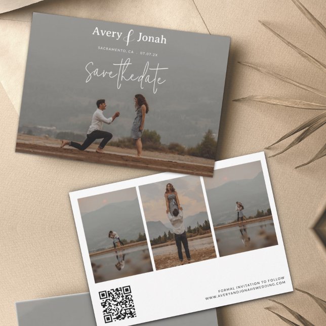 Moderne, einfache Elegante 4 Foto Hochzeit Save The Date (Von Creator hochgeladen)