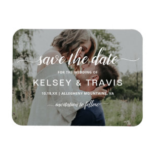 Moderne einfache elegante Foto-Hochzeit Termin vor Magnet