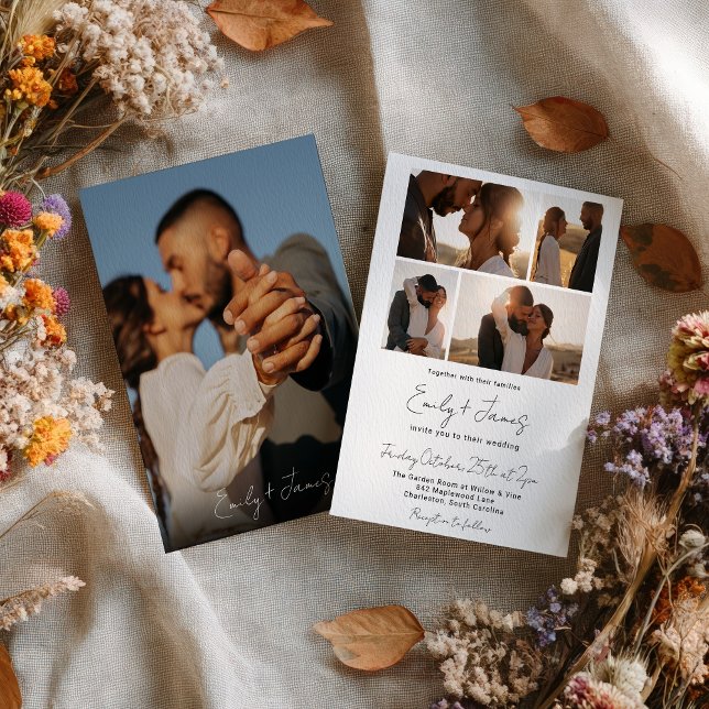 Moderne Einfache Elegante Minimalistisch 5-Foto Ho Einladung (Modern Simple Elegant Minimalist 5 Photo Wedding Invitation)