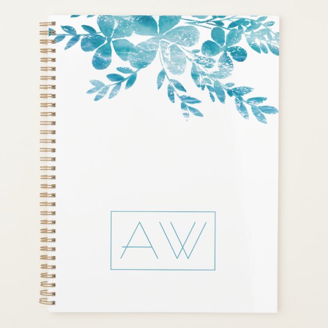 Moderne einfache, elegante Monogram Blue White Flo Planer (Vorderseite)