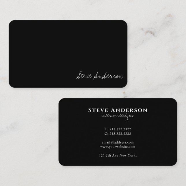 Moderne einfache Elegante Schwarz-Weiß-Signatur Visitenkarte (Vorne/Hinten)