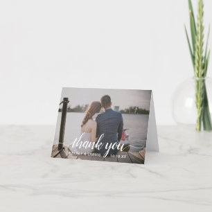 Moderne, einfache, elegante Script-Foto-Hochzeit Dankeskarte
