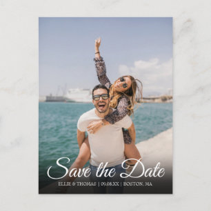 Moderne einfache elegante Skript-Foto-Save-the-Dat Postkarte