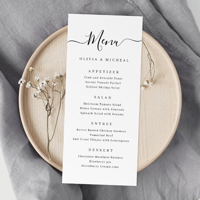Moderne, einfache, elegante Skripthochzeit Menükarte (Modern simple elegant script wedding menu)