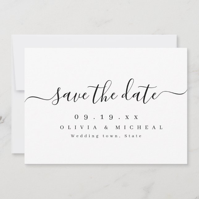 Moderne, einfache, elegante Skripthochzeit speiche Save The Date (Vorderseite)