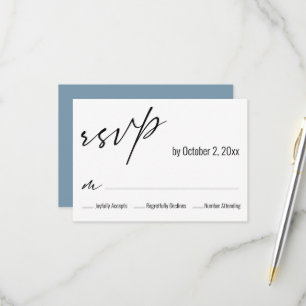 Moderne einfache elegante staubblaue Hochzeit RSVP Karte