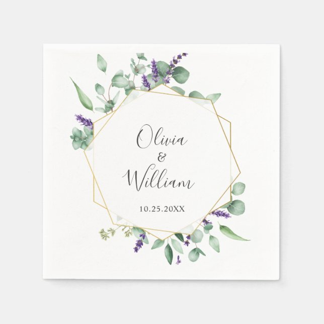 Moderne einfache Eukalyptus Geometric Frame Weddin Serviette (Vorderseite)