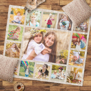 Moderne einfache Familie Kinder 15 Foto-Collage Fleecedecke