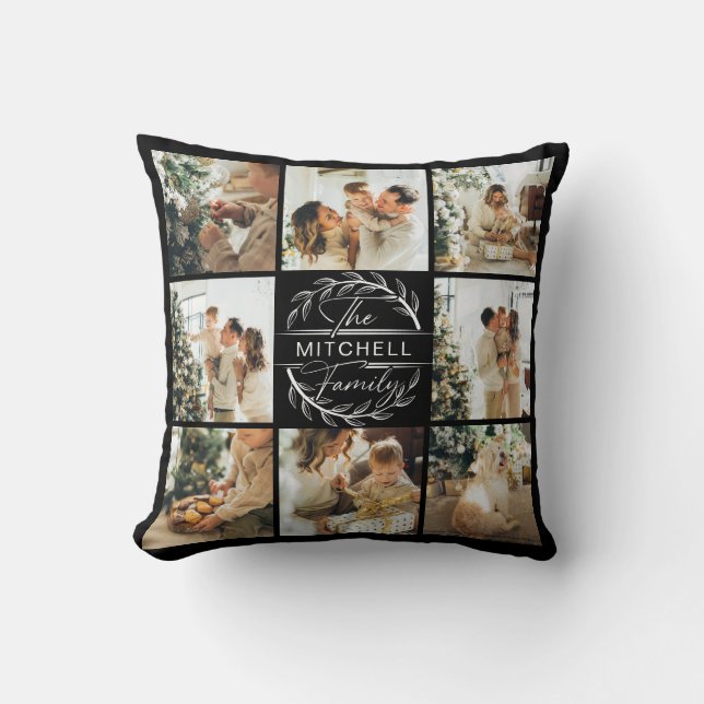 Moderne, einfache FamilienfotoCollage | Monogramm- Kissen (Vorderseite)