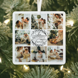 Moderne, einfache FamilienfotoCollage | Monogramm- Ornament Aus Metall