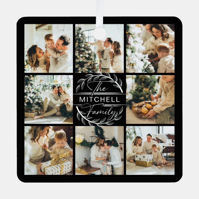 Moderne, einfache FamilienfotoCollage | Monogramm- Ornament Aus Metall (Vorderseite)