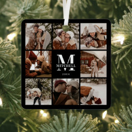 Moderne, einfache FamilienfotoCollage | Monogramm- Ornament Aus Metall