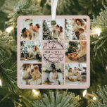 Moderne einfache Familienfotografie Collage Blush  Ornament Aus Metall<br><div class="desc">Dieses 8 Foto Collage Modern Family Personalisierte Ornament ist der perfekte Weg, um Ihre Lieblings-Fotos in einen niedlichen und trendigen Sake zu verwandeln. Mit einem einfachen, modernen Design und eleganten Monogram ist es vollständig an Ihren Stil angepasst. Ideal zum Geschenken am Muttertag, Vatertag, Geburtstag, Weihnachten, Jubiläum oder als nachdenkliches Dankeschön...</div>