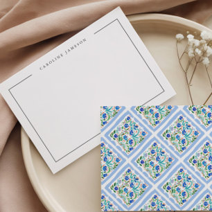 Moderne einfache florale blaue Namens-Flat-Notizka Mitteilungskarte