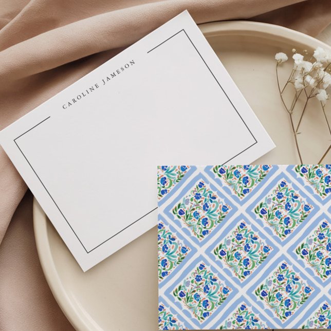 Moderne einfache florale blaue Namens-Flat-Notizka Mitteilungskarte (Von Creator hochgeladen)