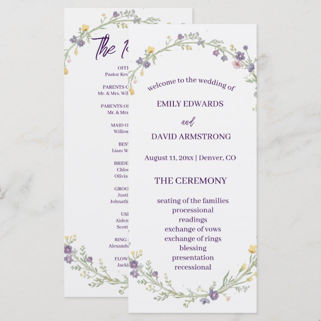 Moderne einfache florale Boho-Hochzeitsprogramm (Vorne/Hinten)