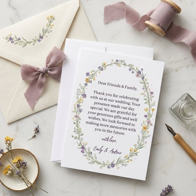 Moderne einfache florale Hochzeit Danke Karte  (Von Creator hochgeladen)