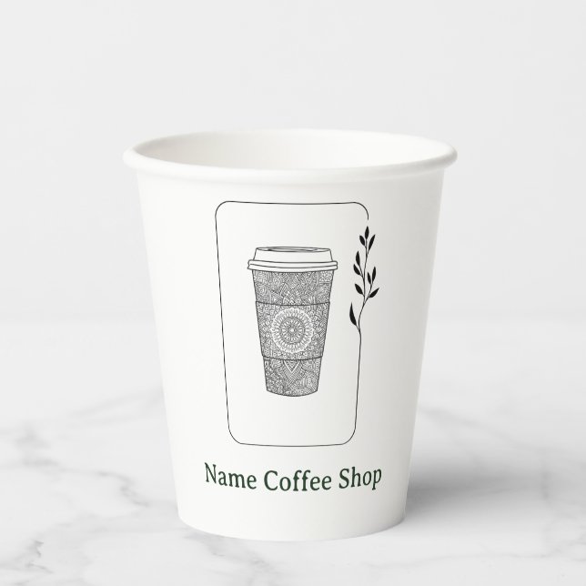 Moderne einfache florale Kaffee-Shop-Café Pappbecher (Vorderseite)