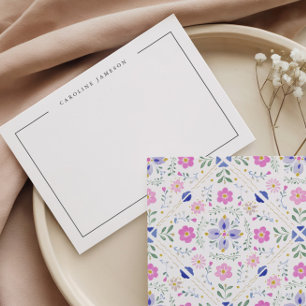 Moderne einfache florale lila Name Flat Notizkarte Mitteilungskarte