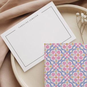 Moderne einfache florale rosa Name Flat Notizkarte Mitteilungskarte